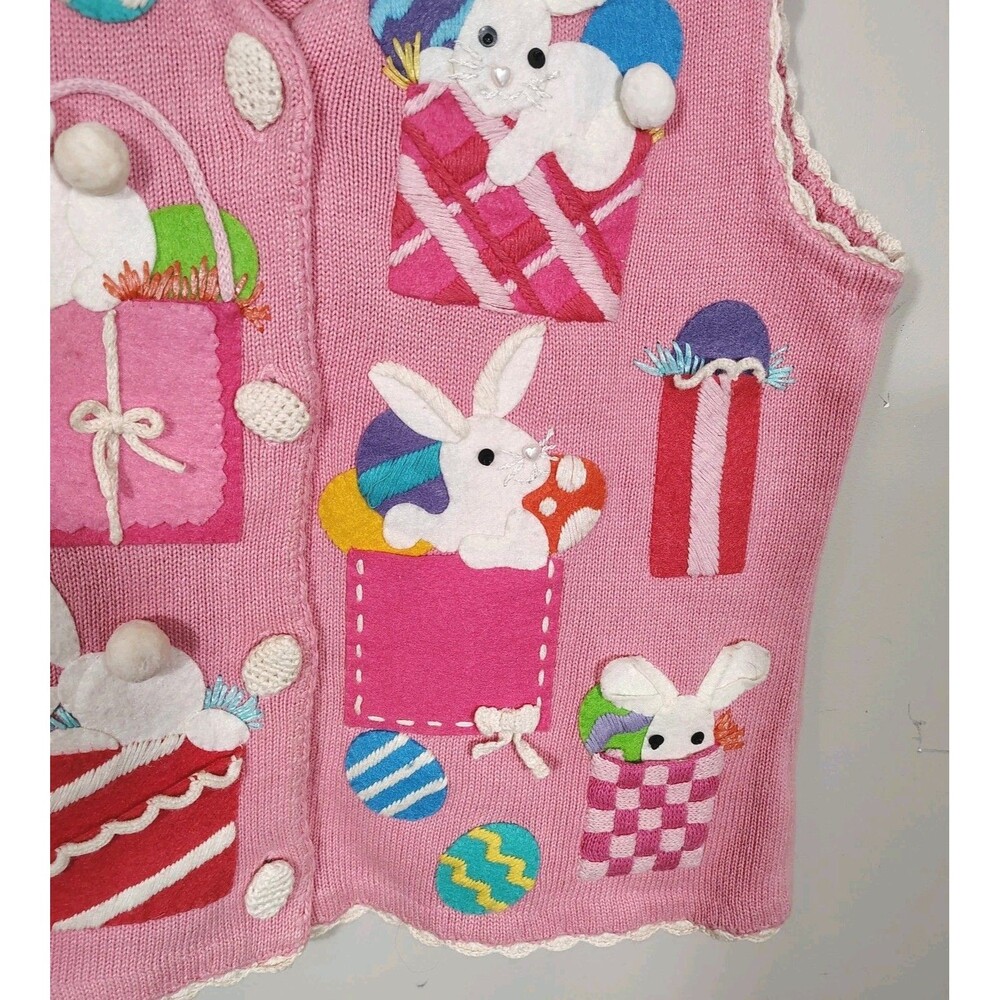 Michael Simon Womens Easter Bunny Sweater Vest Size S Egg Novelty Kitsch Spring - Picture 6 of 13